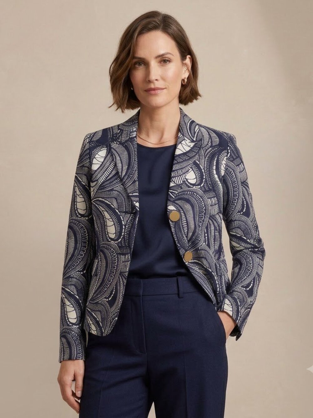 NWT Tory Burch navy and white print blazer size 12